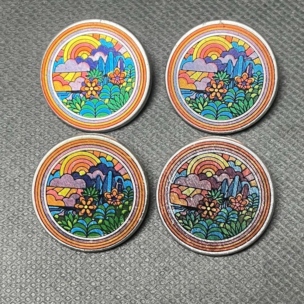 Lot 4 Vintage Pin Landscape Mountains Rainbow Psychedelic Hippie Peace Colorful
